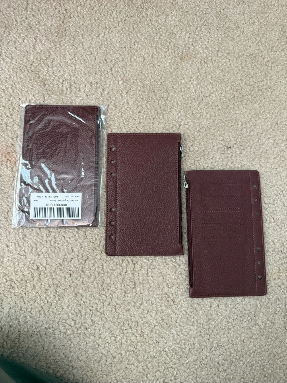 3 new Zip Closure personal size Planner flyleaf in Burgundy